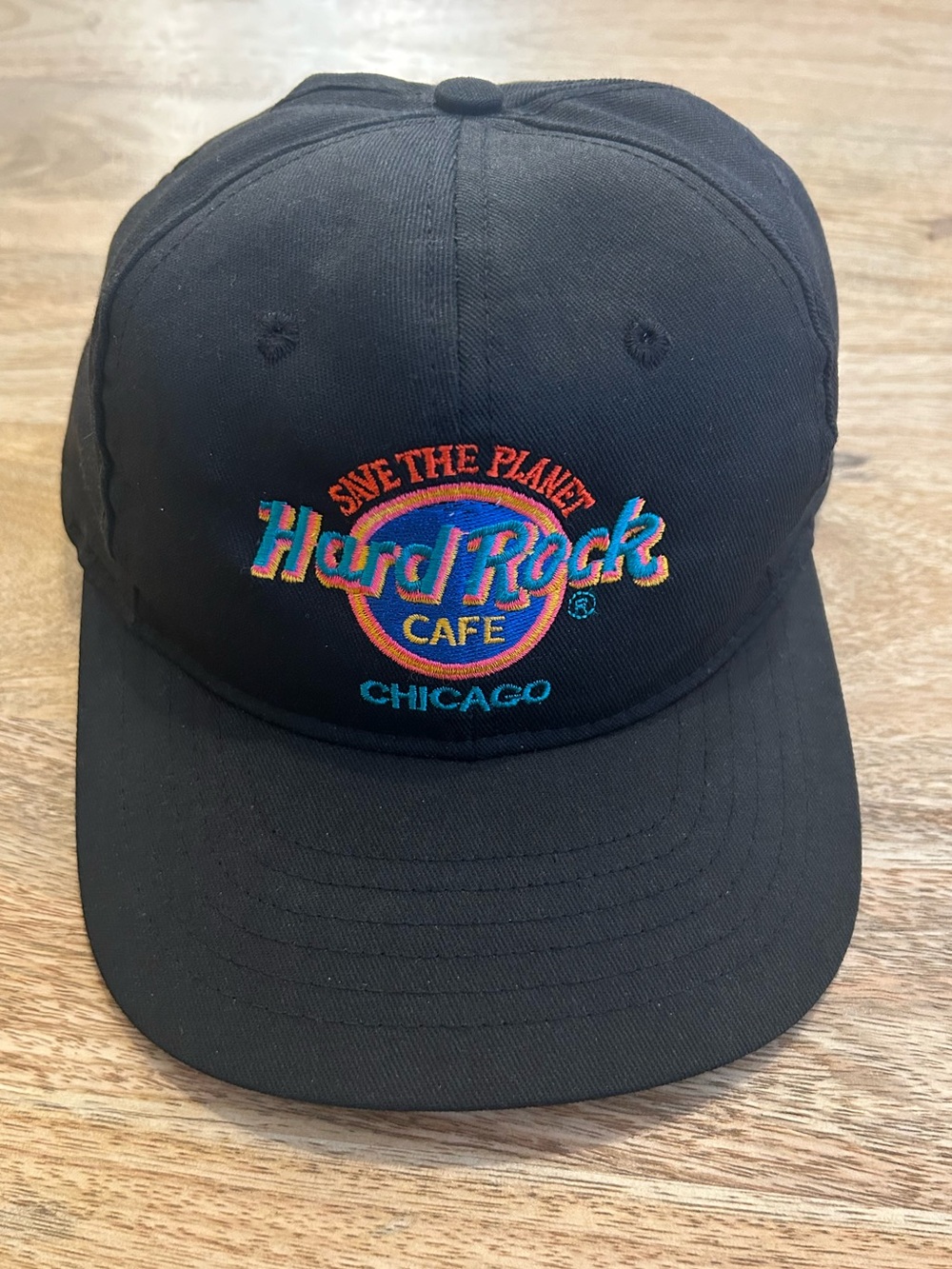 Hard Rock Cafe Black Cap with Multicolor 'Save The Planet' Embroidery
